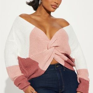 Fashion Nova Twist Front Color Block Sweater 1XL